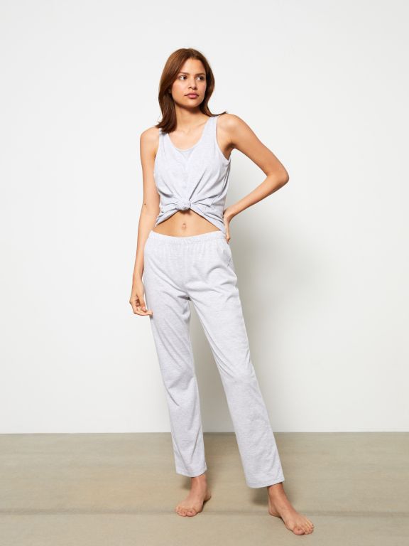 Elastic Waist Plain Cotton Women's Pajama Bottoms