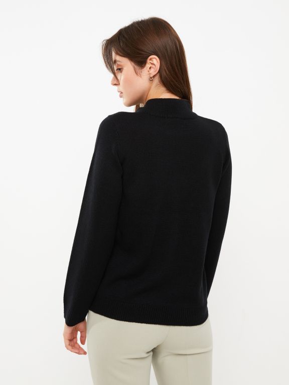 Tie Collar Straight Long Sleeve Women's Knitwear Sweater