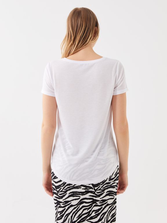 V-Neck Sequin Embroidered Short Sleeve Women's T-Shirt
