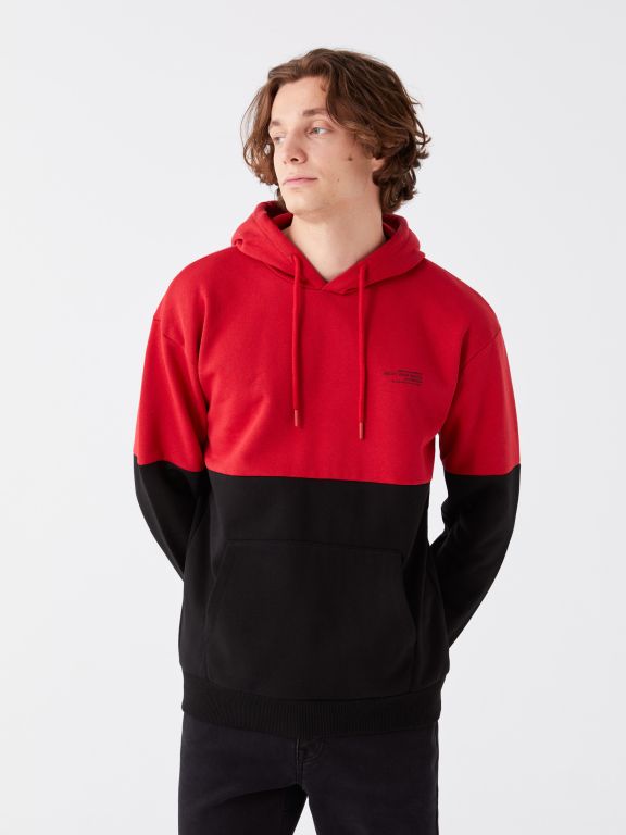 Hooded Long Sleeve Men's Hoodie with Color Block