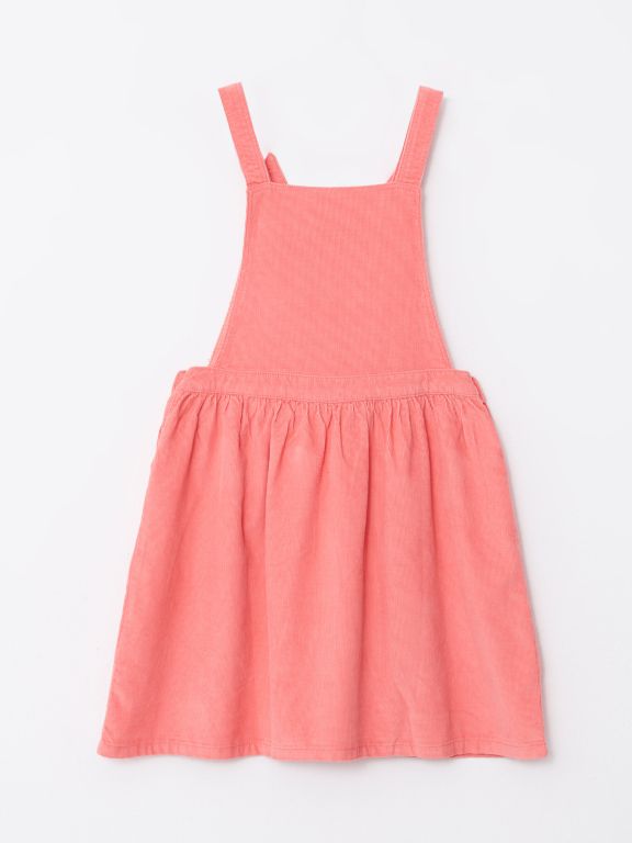 Square Neck Embroidered Strappy Velvet Girl Bib and Brace Dress