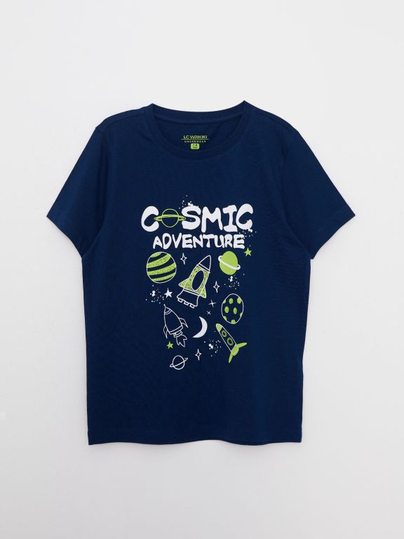 Crew Neck Printed Short Sleeve Boy's Short Pajamas Set