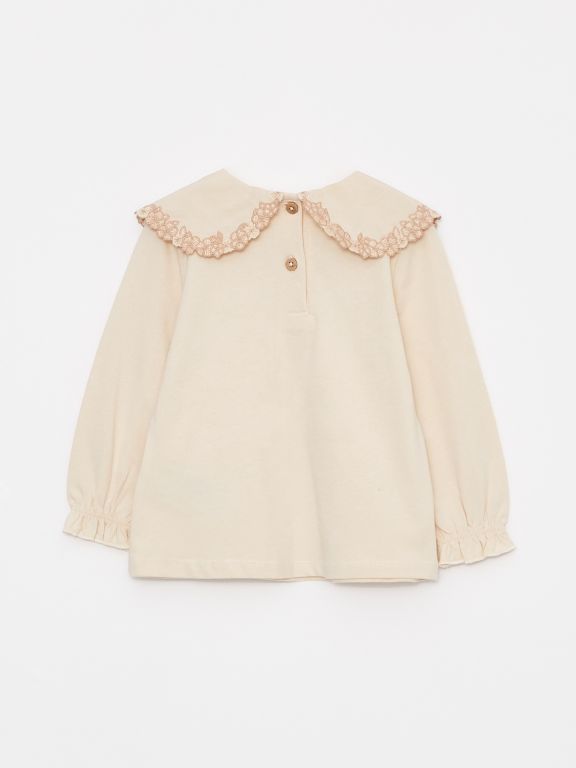 Bebe Collar Long Sleeve Embroidery Detailed Baby Girl Sweatshirt