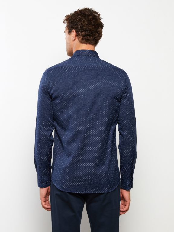 Slim Fit Long Sleeve Patterned Gabardine Men's Shirt