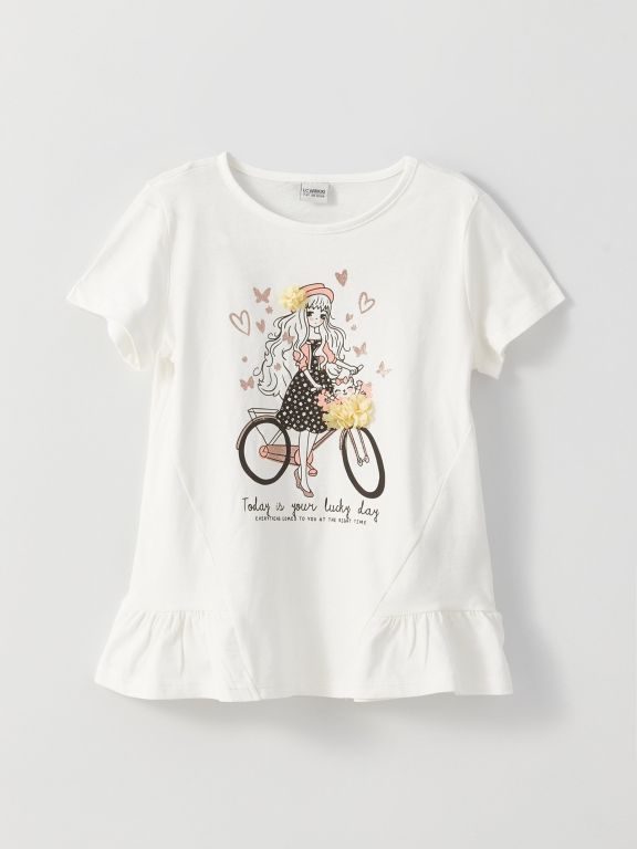 Crew Neck Printed Short Sleeve Girls T-Shirt and Tights