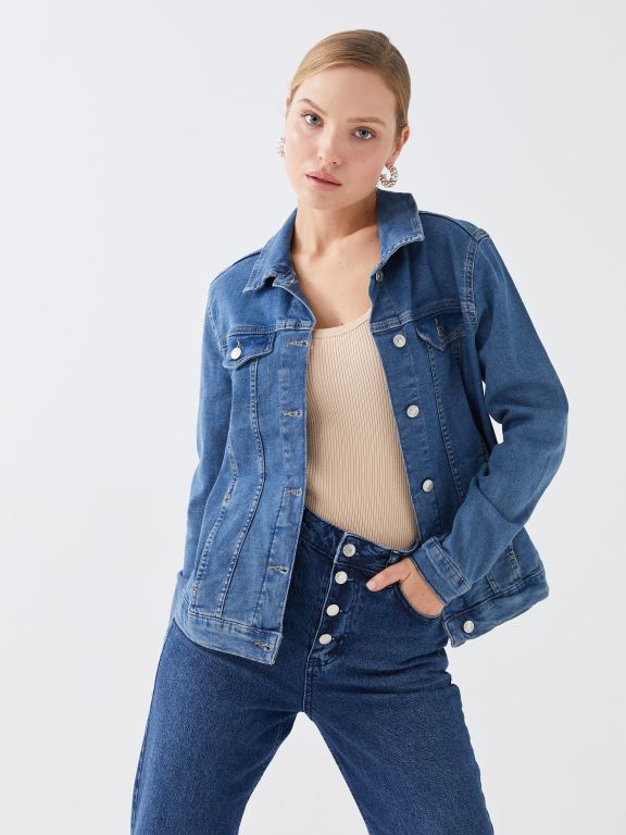 Shirt Collar Long Sleeve Women's Jean Jacket