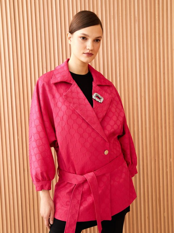 Self Patterned Balloon Sleeve Gabardine Women's Jacket