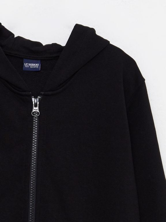 Hooded Basic Long Sleeve Boy Zippered Sweatshirt