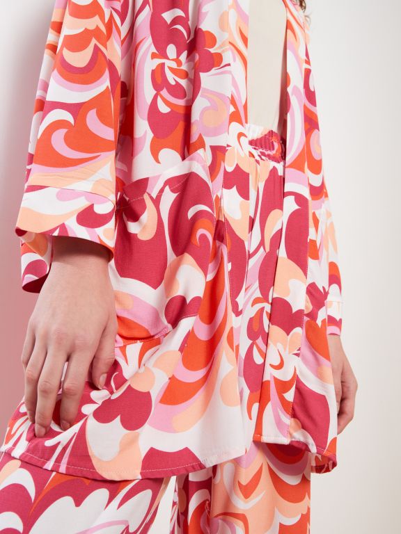 Shawl Collar Patterned Long Sleeve Women's Kimono