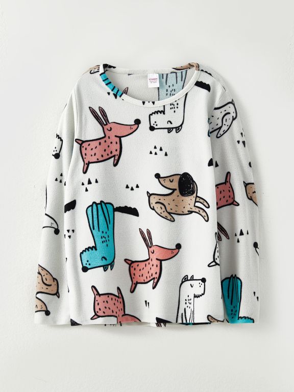 Crew Neck Printed Long Sleeve Girl Pajama Set