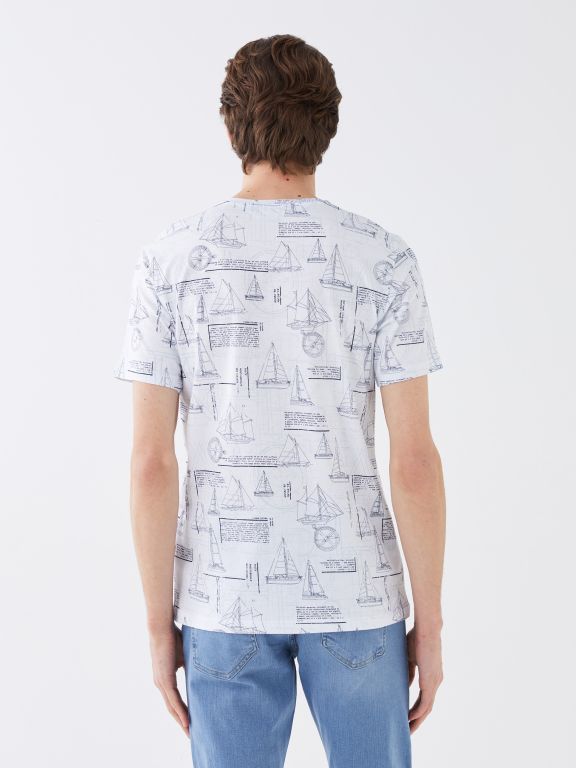 Crew Neck Short Sleeve Printed Combed Cotton Men's T-shirt