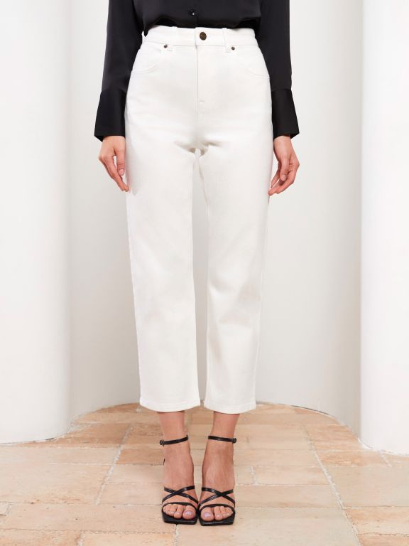 High Waisted Straight Fit Women's Denim Trousers