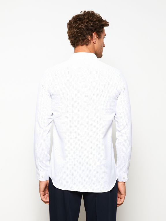 Slim Fit Long Sleeve Patterned Dobby Weave Men's Shirt