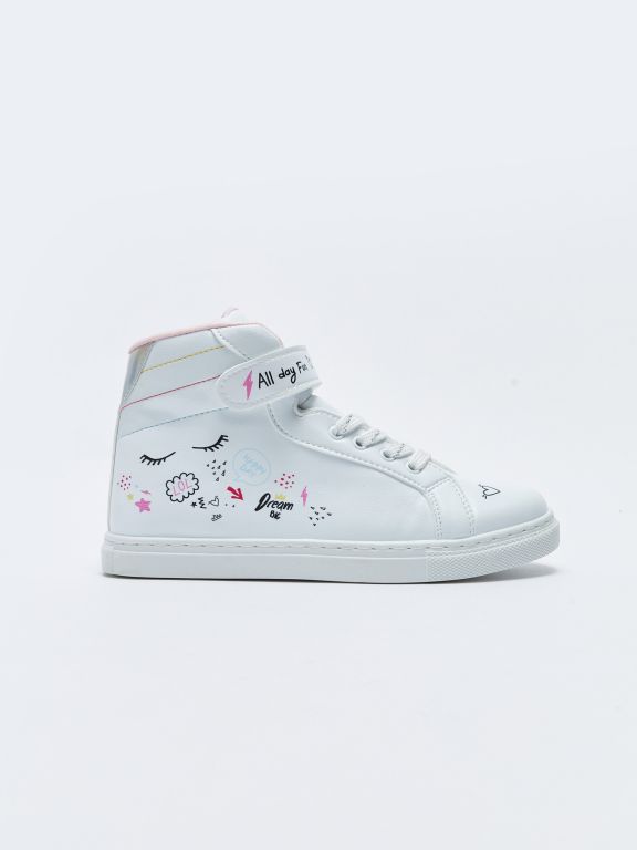 Printed Lace-Up Velcro and Zipper Ankle Boy Girl Sports Shoes