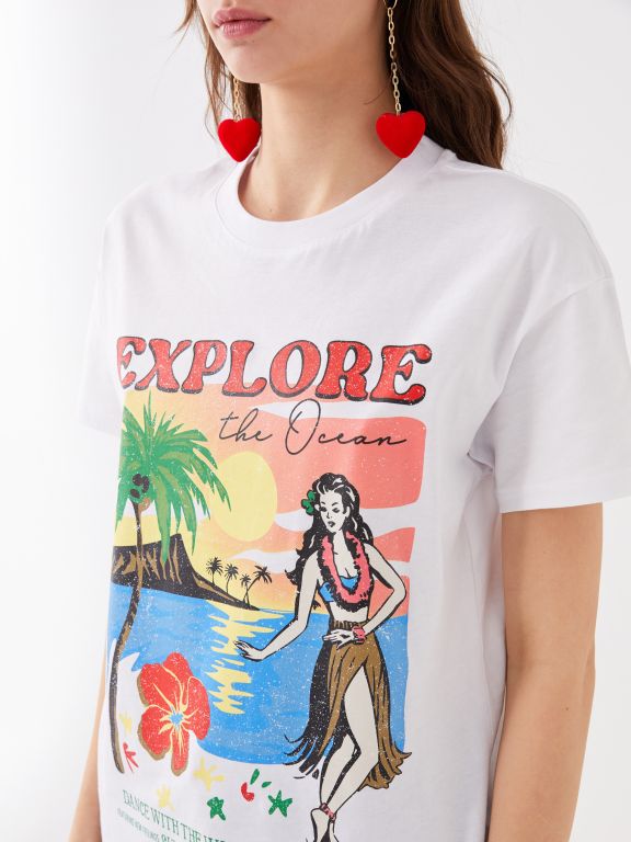 Women's Crew Neck Printed Short Sleeve T-Shirt