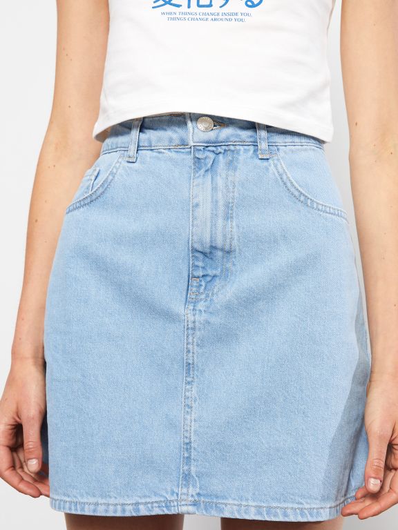 Standard Fit Plain Pocket Detailed Women's Jean Skirt
