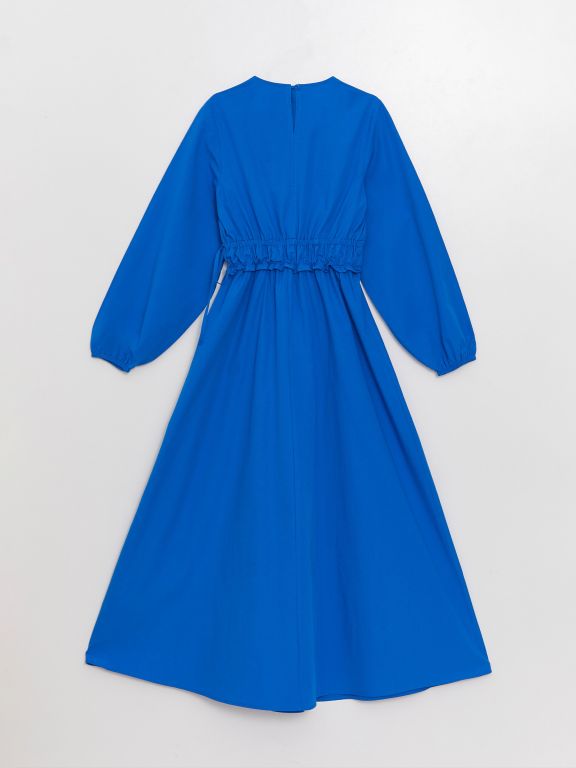 Crew Neck Regular Long Sleeve Poplin Women's Dress