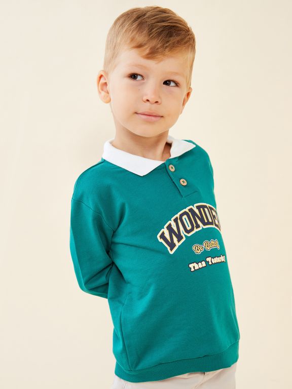 Polo Collar Long Sleeved Printed Baby Boy T-Shirt and Pants 2-Pack Set