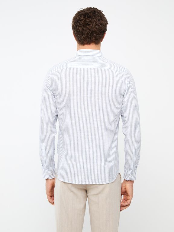 Regular Fit Long Sleeve Striped Poplin Men's Shirt