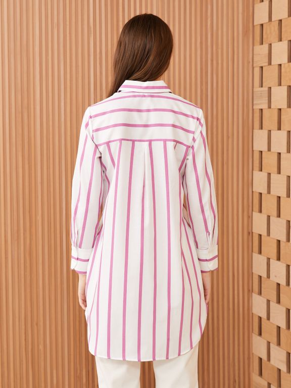 Shirt Collar Striped Long Sleeve Women's Tunic