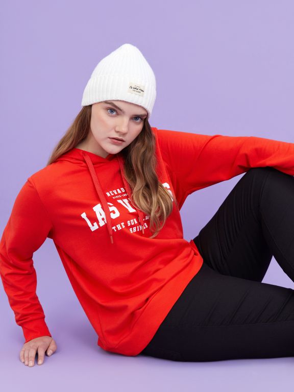 Hooded Printed Long Sleeve Women's Sweatshirt