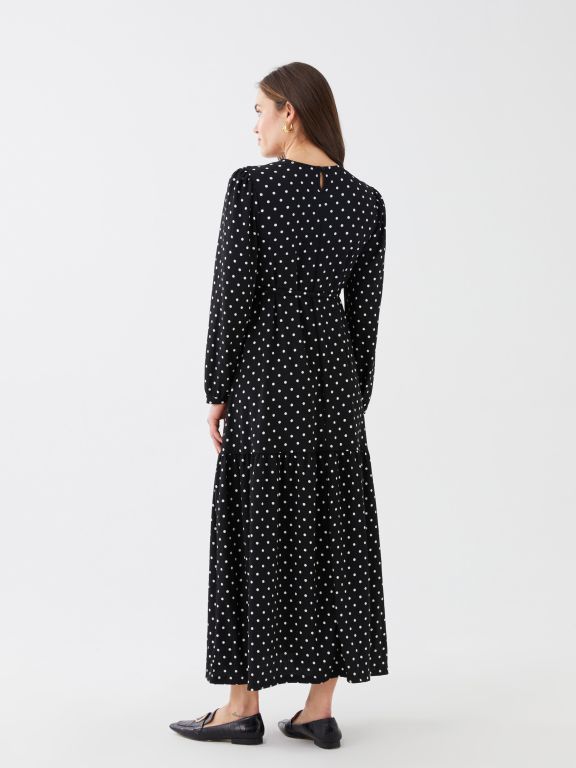 Crew Neck Polka Dot Long Sleeve Maternity Dress
