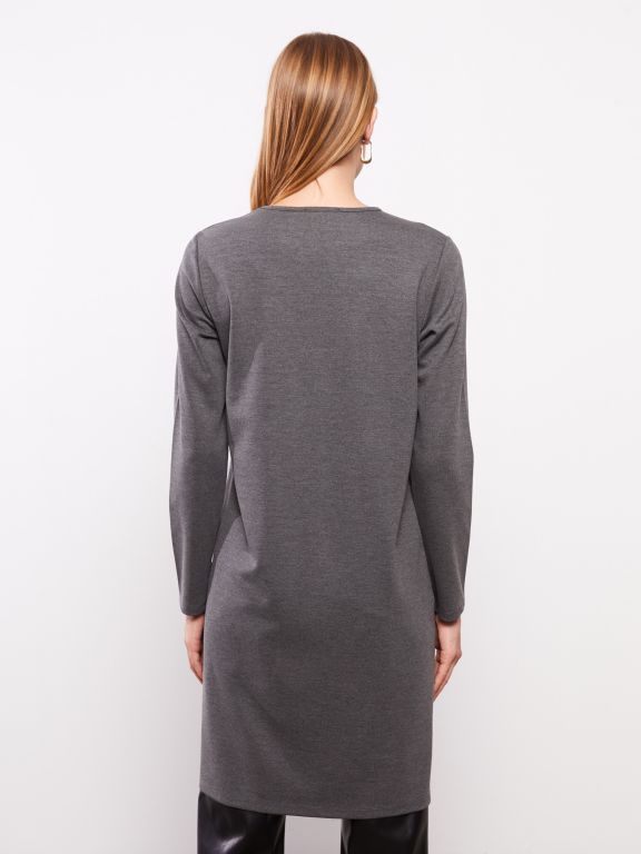 Crew Neck Sequin Embroidered Long Sleeve Women's Tunic