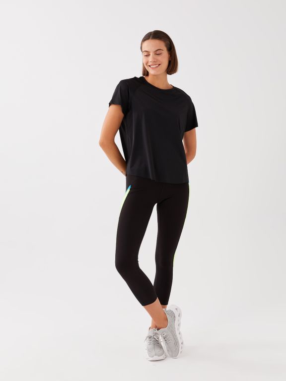 Elastic Waist Women's Sports Tights with Color Block