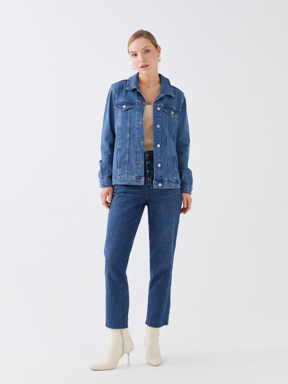 Shirt Collar Long Sleeve Women's Jean Jacket