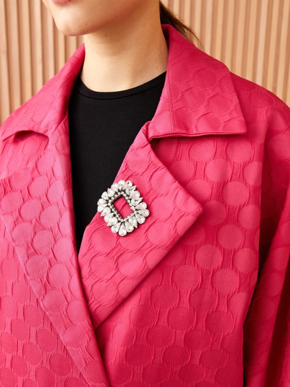 Self Patterned Balloon Sleeve Gabardine Women's Jacket