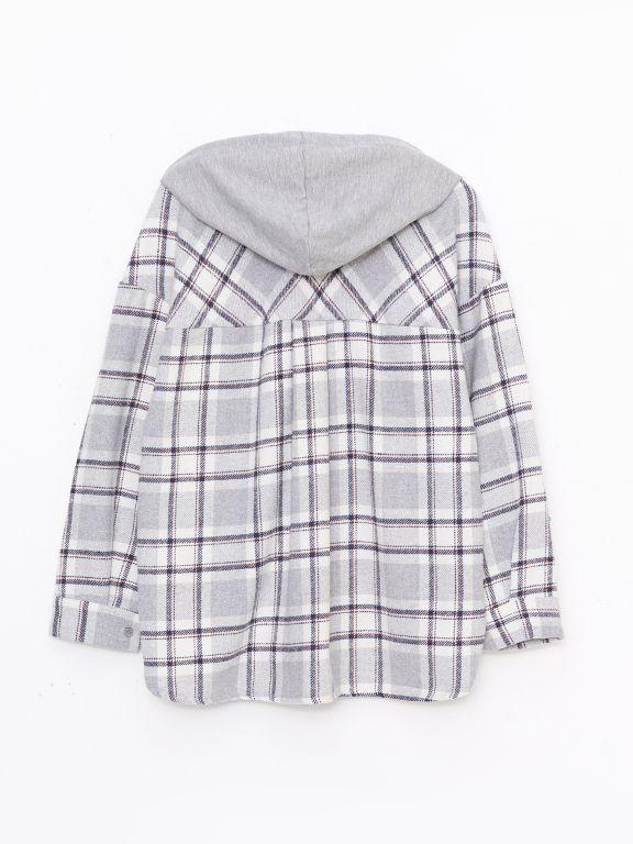 Hooded Plaid Long Sleeve Flannel Oversize Women Lumberjack Shirt Jacket