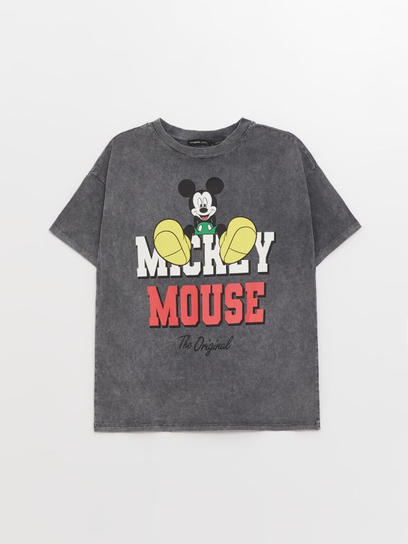 Crew Neck Mickey Mouse Printed Maternity T-Shirt