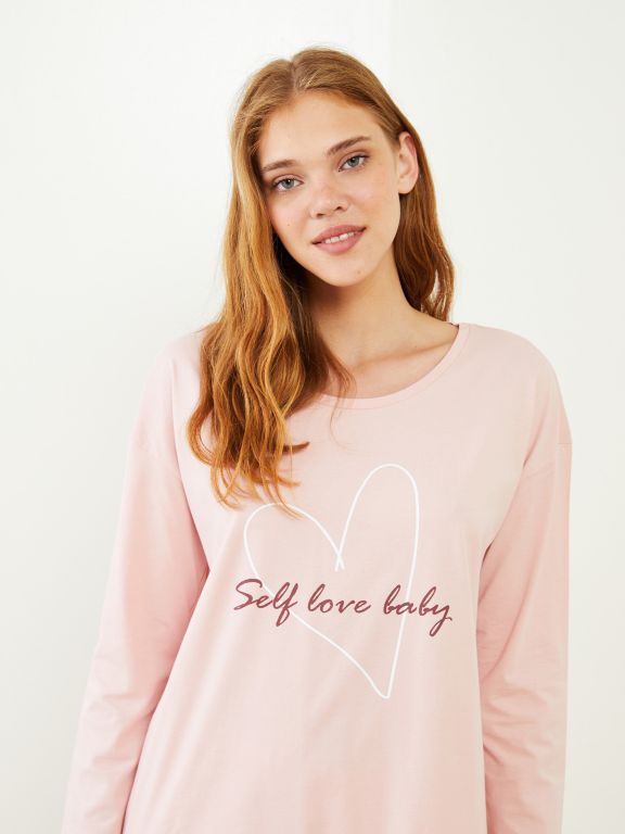 Crew Neck Printed Long Sleeve Cotton Women's Pajama Set