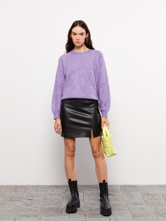 Plain Leather Look Women's Skirt