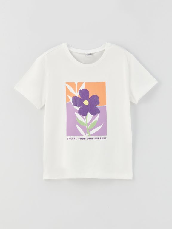 Crew Neck Printed Short Sleeve Girl T-shirt