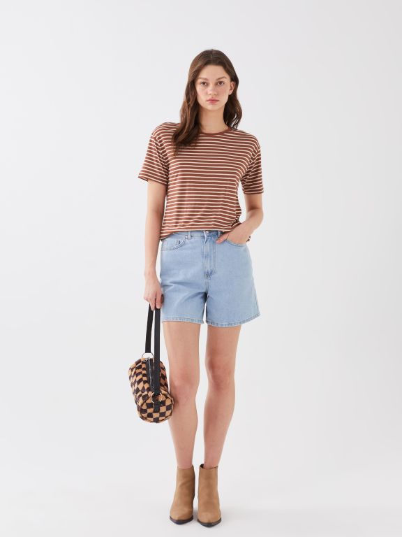 Women's Crew Neck Striped Short Sleeve T-Shirt
