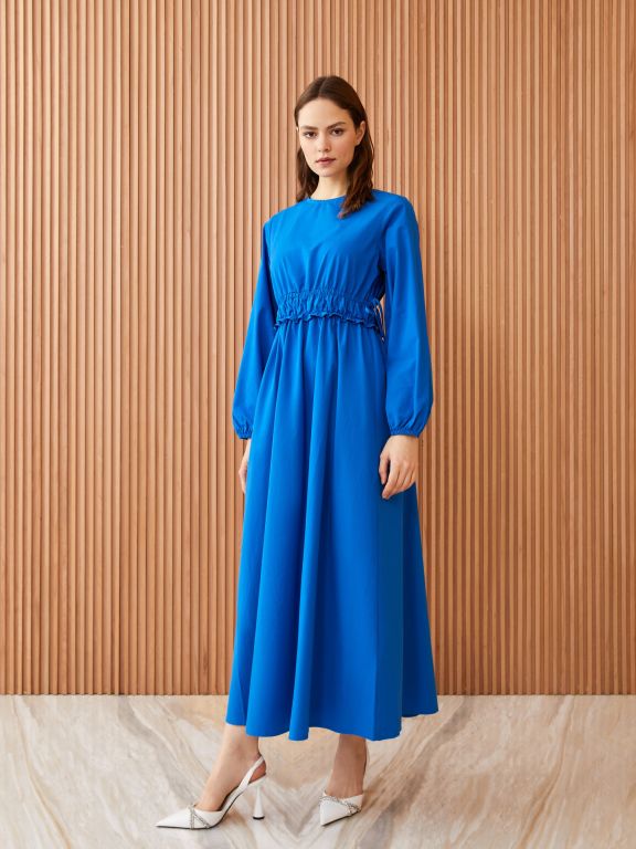 Crew Neck Regular Long Sleeve Poplin Women's Dress