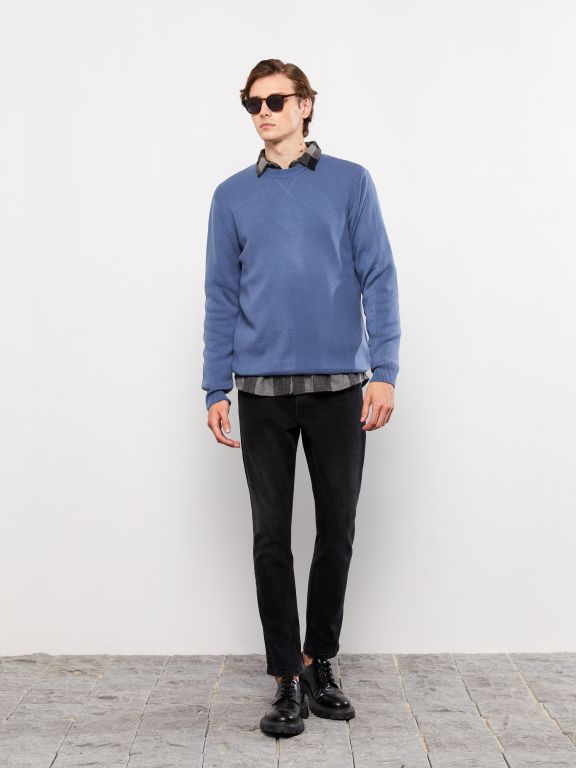 Crew Neck Long Sleeve Men's Tricot Sweater