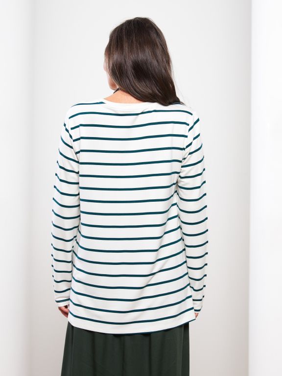 Crew Neck Striped Long Sleeve Women's Tunic