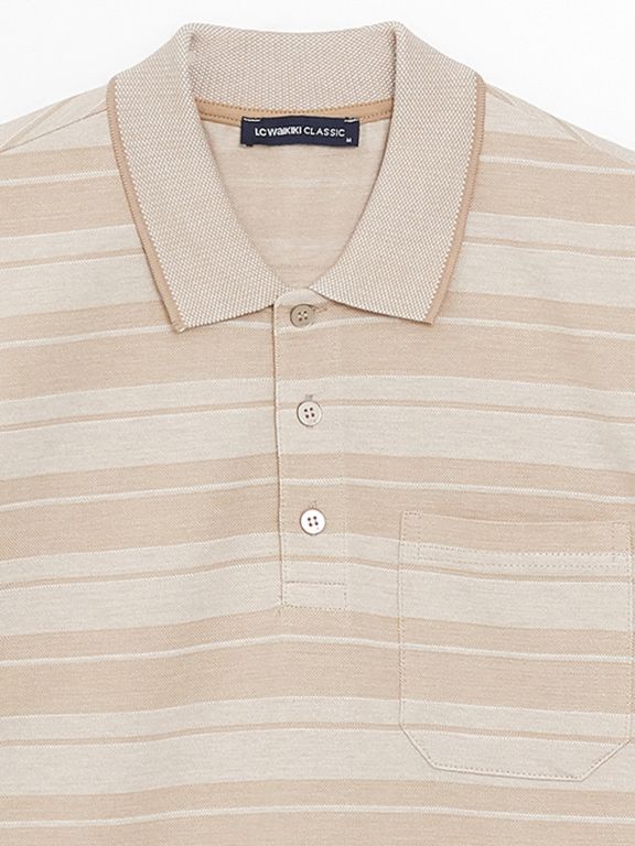 Polo Neck Short Sleeve Striped Men's T-Shirt