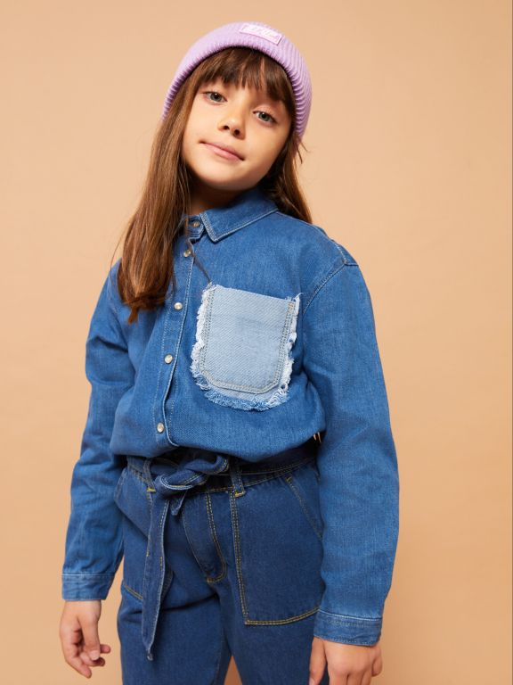 Basic Long Sleeve Girl Jean Tunic