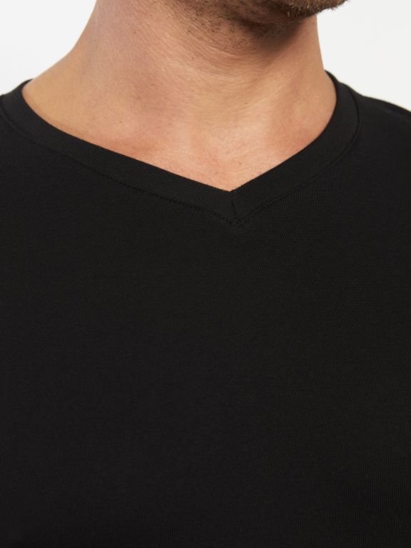 V Neck Long Sleeve Combed Cotton Men's T-shirt