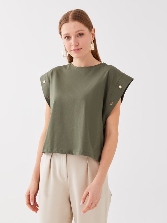 Crew Neck Straight Short Sleeve Women Blouse