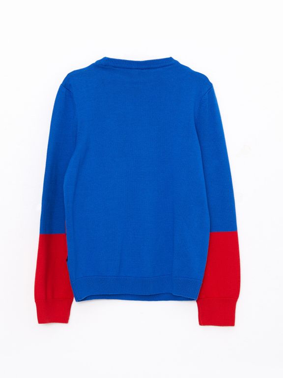 Crew Neck Spiderman Patterned Long Sleeve Boy Tricot Sweater