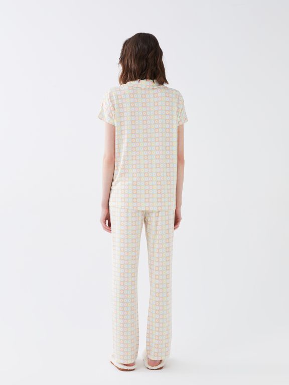 Shirt Collar Patterned Short Sleeve Women's Pajamas Set