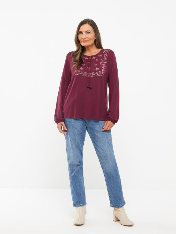Tie Neck Printed Long Sleeve Women's T-shirt