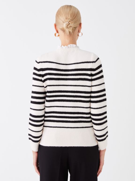 Crew Neck Striped Long Sleeve Women's Tricot Sweater