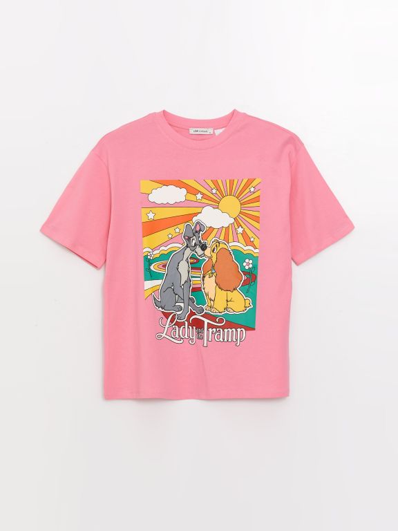 Crew Neck Lady And The Tramp Printed Short Sleeve Women's T-Shirt