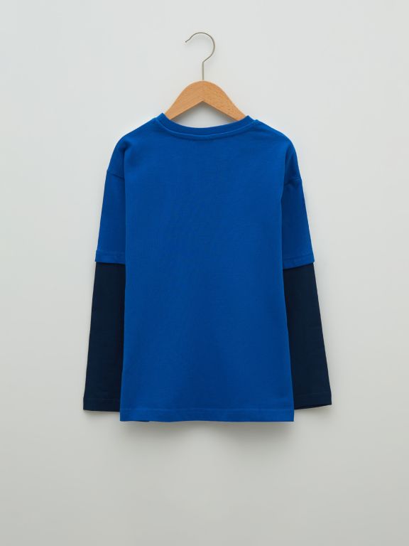 Crew Neck Printed Long Sleeve Cotton Boy T-shirt