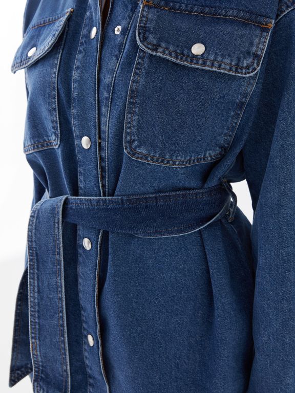 Shirt Collar Straight Long Sleeve Oversize Women's Jean Jacket